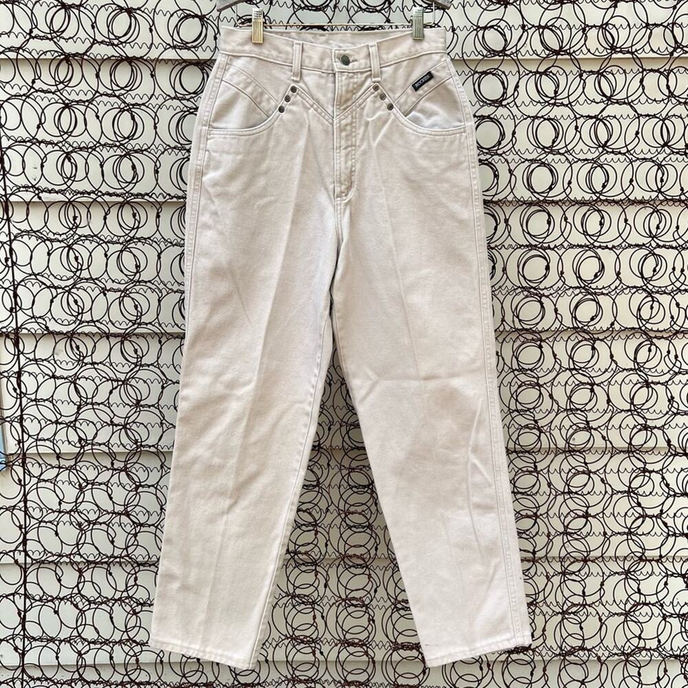 Vintage 90s Rockies high rise V yoke taper leg bareback tan jeans rivet detail